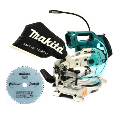MAKITA แท่นตัดไลด์องศา 18 โวลต์ รุ่น DLS600Z ขนาด 6 นิ้ว ความเร้วรอบตัวเปล่า 5,000 รอบ/นาที พร้อมใบเลื่อยวงเดือน TCT 6"x56T ไม่รวมแบตเตอรี่-แท่นชาร์จ (มากีต้า)