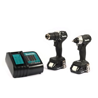 MAKITA ชุดสว่านกระแทกไร้สาย สีดำ 18V รุ่น DLX2414X7B ประกอบด้วยรุ่น DHP487+DTD157 รวมแบตเตอรี่-แท่นชาร์จ (มากีต้า)