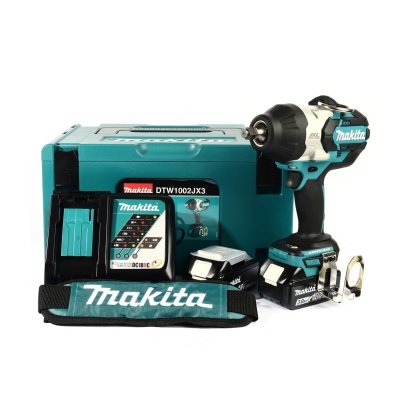 MAKITA เครื่องขันบล๊อกไร้สาย 18 โวลต์ 1/2 นิ้ว รุ่น DTW1002JX3 แรงบิดสูงสุด 1,000 นิวตันเมตร รวมแบตเตอรี่และแท่นชาร์จ (มากีต้า)