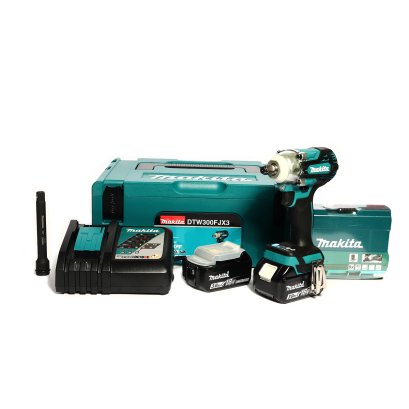 MAKITA เครื่องขันบล๊อกไร้สาย 18 โวลต์ 1/2 นิ้ว รุ่น DTW300FJX3 แรงบิดสูงสุด 330 นิวตันเมตร พร้อมชุดลูกบล็อก แกน 1/2 นิ้ว รวมแบตเตอรี่และแท่นชาร์จ (มากีต้า)
