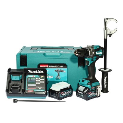 MAKITA สว่านกระแทกไร้สาย 40 โวลต์ ขนาด 13 มม. (1/2 นิ้ว) รุ่น HP001GD201 แรงบิดหมุน 125 นิวตันเมตร รวมแบตเตอรี่-แท่นชาร์จ (มากีต้า)