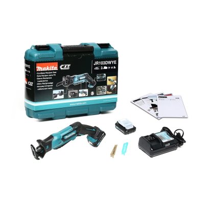 MAKITA เลื่อยชักไร้สาย 12 โวลต์ (Tool Less) รุ่น JR103DWYE ความยาวช่วงชัก 1/2 นิ้ว รวมแบตเตอรี่-แท่นชาร์จ (มากีต้า)
