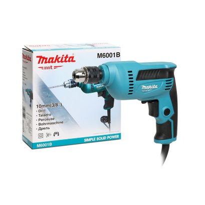 MAKITA สว่านไฟฟ้า ขนาด 3/8 นิ้ว กำลังไฟ 450 วัตต์ รุ่น M6001B เจาะเหล็ก 10 มม. เจาะไม้ 25 มม. ความเร็วรอบตัวเปล่า 0-3,000 รอบ/นาที ปรับรอบซ้าย-ขวา มากีต้า : MT-Series)