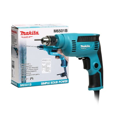 MAKITA สว่านไฟฟ้า ขนาด 1/4 นิ้ว กำลังไฟ 230 วัตต์ รุ่น M6501B เจาะเหล็ก 6.5 มม. เจาะไม้ 9 มม. ความเร็วรอบตัวเปล่า 0-4,500 รอบ/นาที ปรับซ้าย-ขวา ฉนวนสองชั้น (มากีต้า:MT-Series)