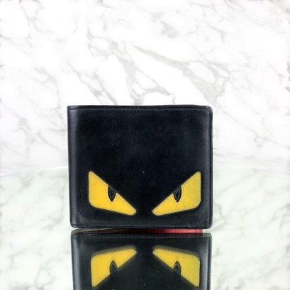 MP-10440 Used Fendi Monster Wallet Black/Yellow Leather