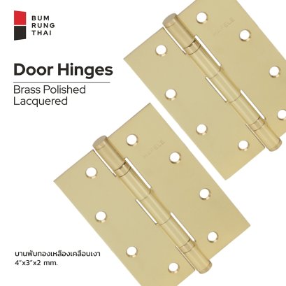 BUTT HINGE Brass polished 4&quot;x3&quot;x2.5 mm.