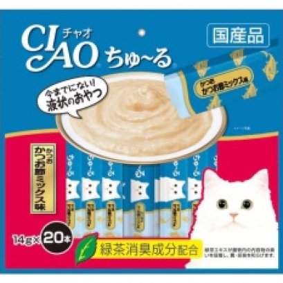 CIAO Cat Snack Churu Tuna Dried Bonito Mix14 g. (20 pcs./Pack)