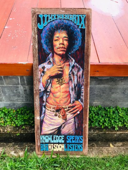Jimi Hendrix - ภาพวาดศิลปินในตำนานบนแผ่นไม้