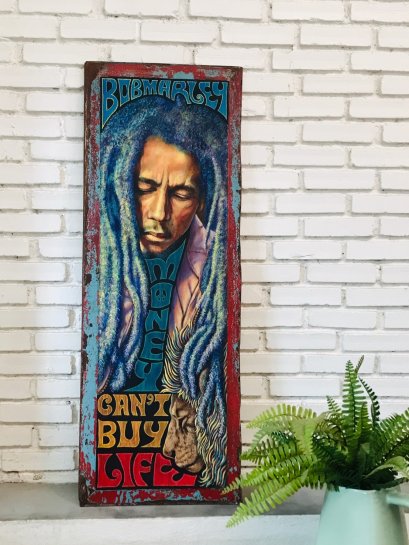 Bob Marley - ภาพวาดศิลปินในตำนานบนแผ่นไม้
