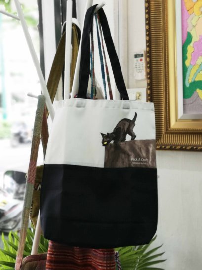Tote Bag (2 tones Black &amp; White with Black Cat) - Black Cat Edition