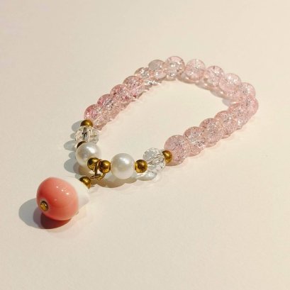 Pink Beaded Bracelet with Cat Charm