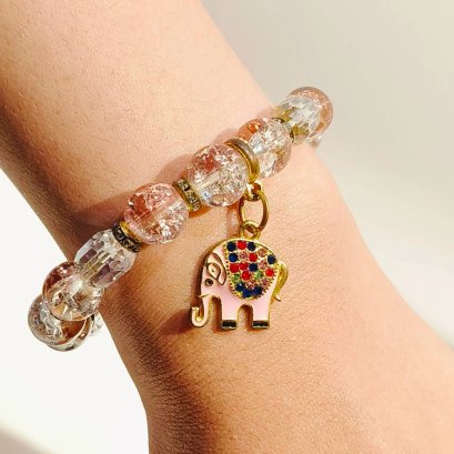 Pink Beaded Bracelet with Elephant Charm