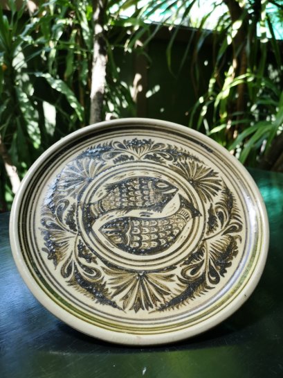 Ceramic Plate 8&quot; Painted Carp fish