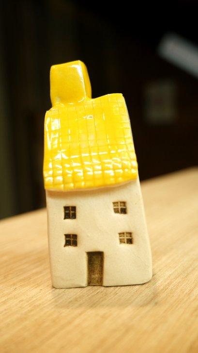 Ceramic house, yellow roof