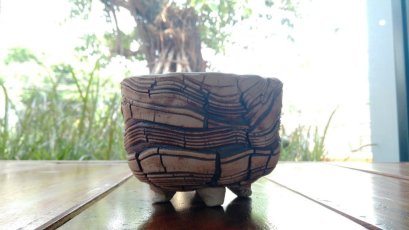 กระถางต้นไม้ดินเผาลายไม้