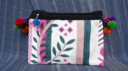 กระเป๋าผ้าลายใบไม้ ชมพู-เขียว