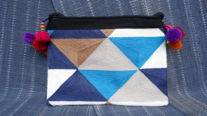 กระเป๋าผ้าลายสามเหลียม ฟ้า-น้ำเงิน