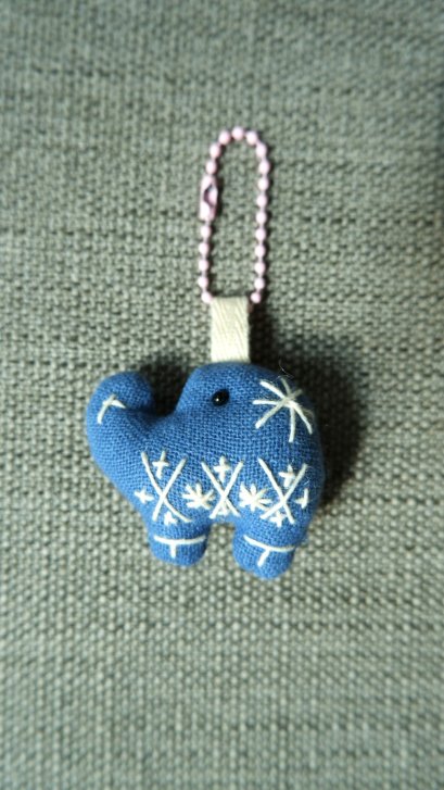 blue elephant keychain, pink cord
