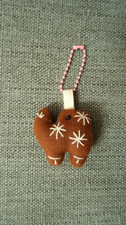 brown elephant keychain, pink cord