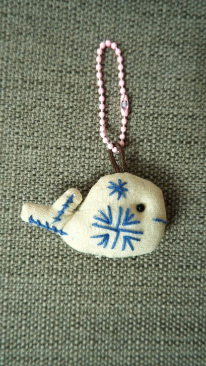 white cloth keychain, pink cord