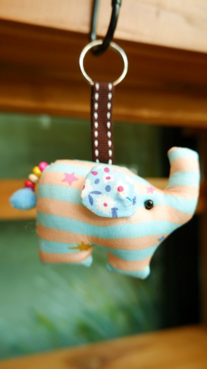 Cloth elephant keychain, blue&amp;orange