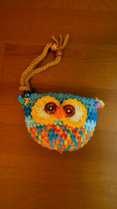 Blue owl crochet bag