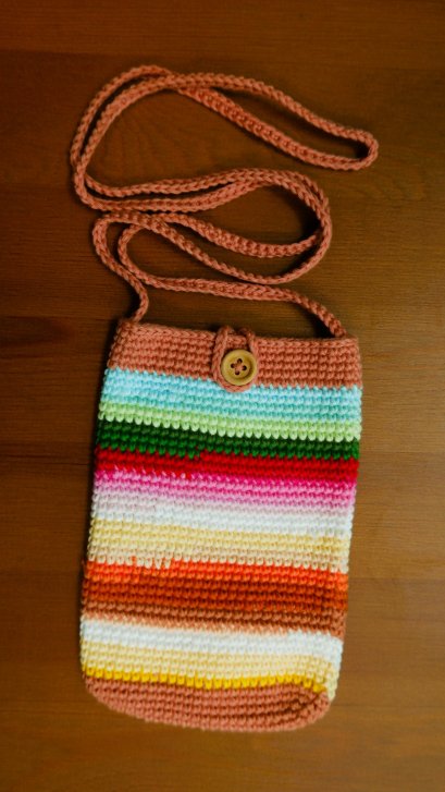 Crochet bag, brown strap