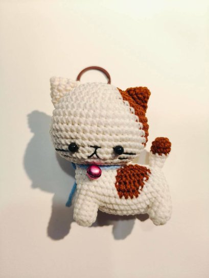 Cat Keychain with Blue Bow