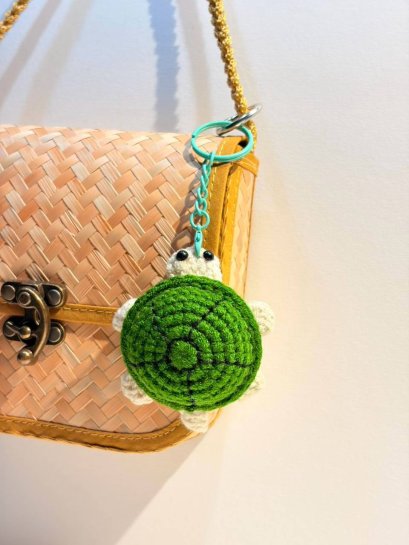 Green Crochet Turtle Keychain