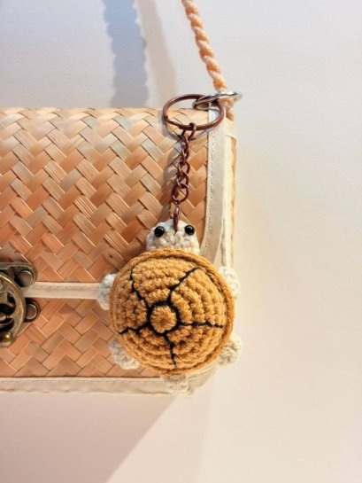 Brown Crochet Turtle Keychain