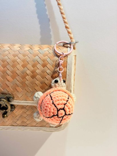 Orange Crochet Turtle Keychain