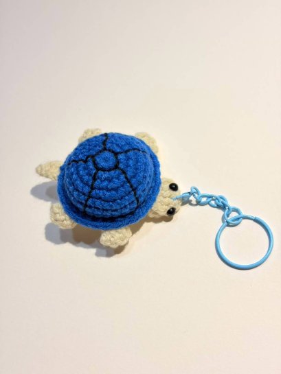 Blue Crochet Turtle Keychain
