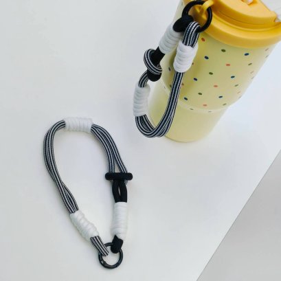 Black &amp; White Phone Strap with Black Loop