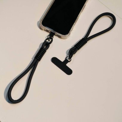 Solid Black Plain Woven Phone Strap