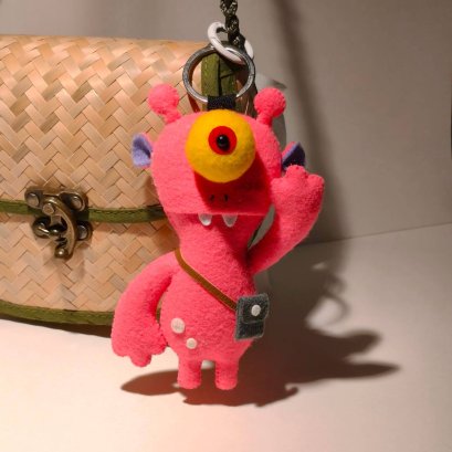 One-Eyed Monster Keychain, Pink with Yellow Eye