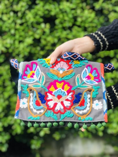 Cross Body Bag (Free hand Flowers)