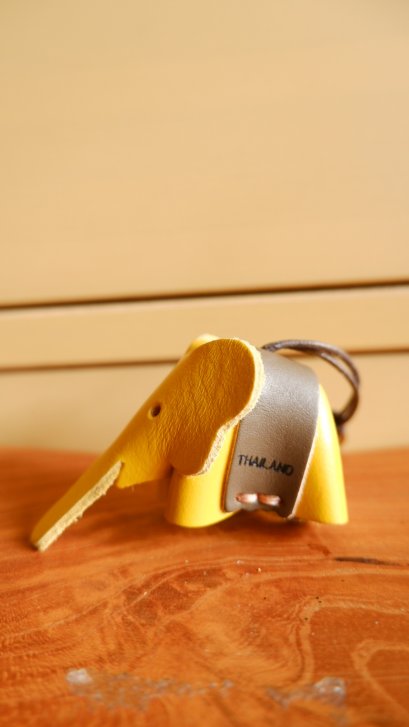 Elephant leather keychain - Yellow &amp; Brown