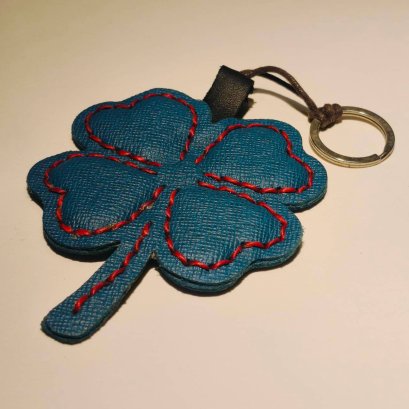 Navy Blue Clover Keychain with Red Thread
