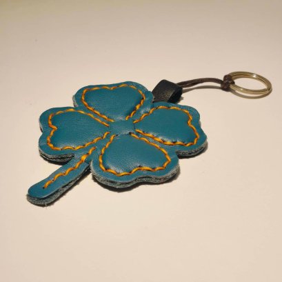 Blue Clover Keychain with Yellow Thread
