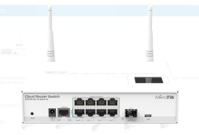 CRS109-8G-1S-2HnD-IN : Cloud Router Switch 8x GbE RJ45, 1x SFP cage, LCD, 802.11b/g/n Dual Chain wireless, 600MHz CPU, 128MB RAM, Metal desktop case, RouterOS L5, supports 10-57V