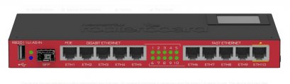 RB2011UiAS-IN ,Desktop metal case, 5xEthernet, 5xGigabit Ethernet, USB, LCD, PoE out on port 10, 600MHz CPU, 128MB RAM, RouterOS L5