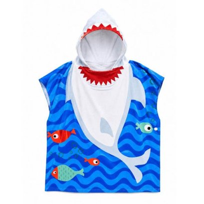 Poncho Beach Cloak Zeepro Kids Size &ndash; Blue Shark