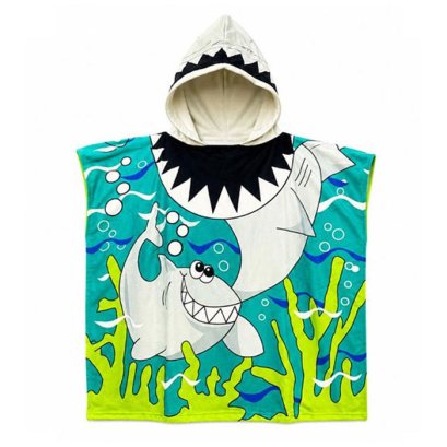 Poncho Beach Cloak Zeepro Kids Size &ndash; Green Shark