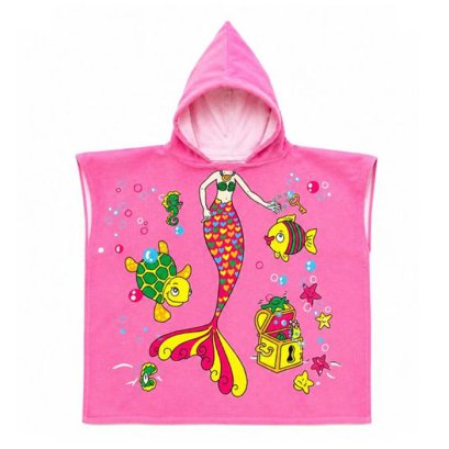 Poncho Beach Cloak Zeepro Kids Size &ndash; Pink Mermaid