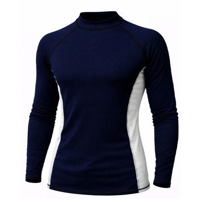 Rash Guard Long Sleeve Zeepro Men With Low Collar Navy White