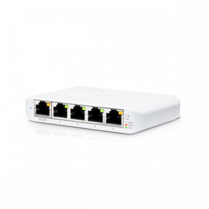 USW-Flex-Mini Layer 2 switch with (5) GbE RJ45 ports, including (1) 802.3af PoE input