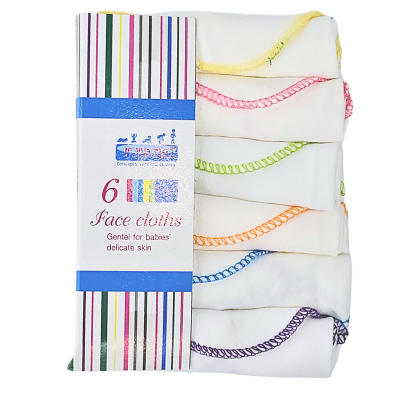 ผ้าเช็คหน้าและมือคอตตอน แบบขอบสี แพ็ค6ผืน