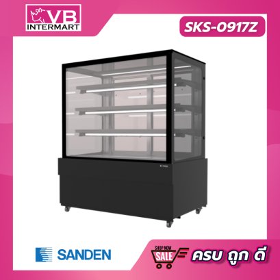 ตู้โชว์เค้กกระจกตรง 3 ชั้นวาง Premium Plus 15.9 คิว สีดำ [SKS-0917Z]