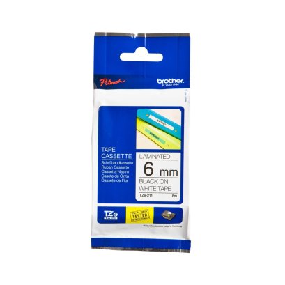 เทปพิมพ์อักษร Brother P-Touch Tape TZE-211 (White/Black) 6mm