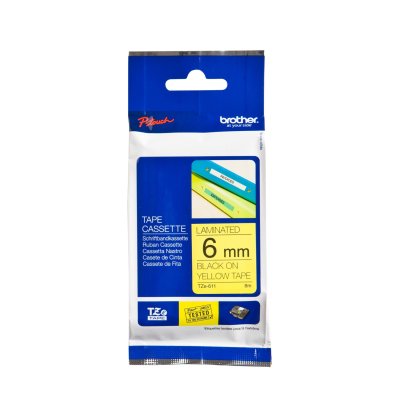 เทปพิมพ์อักษร Brother P-Touch Tape TZE-611 (Black/Yellow) 6mm